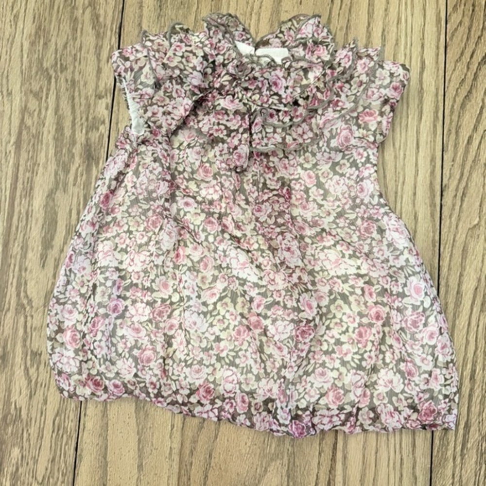 First Impressions Brown & Pink Floral Baby Boho Dress Sz 3-6 months. Ruffle BI
